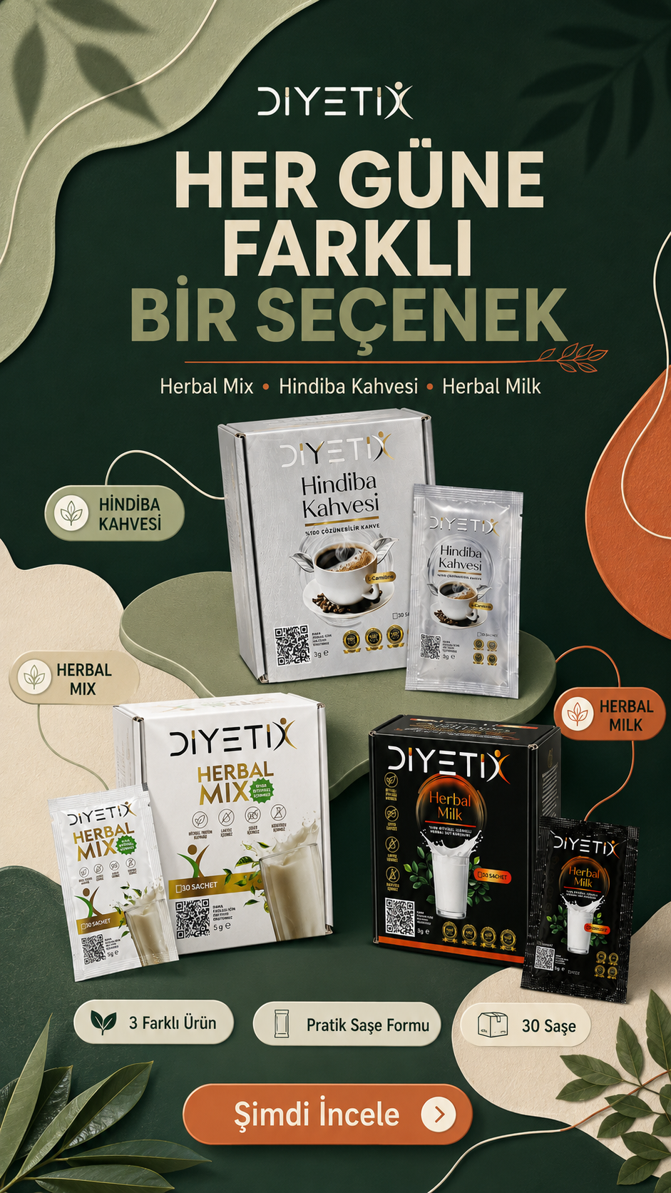 Diyetix Hindiba Kahvesi, Herbal Mix ve Herbal Milk ürün ailesi